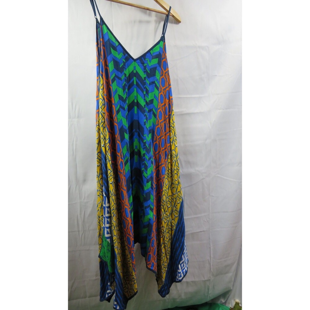 Multicolored Abstract Print Dress Handkerchief Asymmetrical Hem Maximalist Sz S